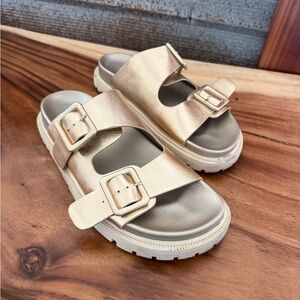 Gold Sandals with Buckle Straps